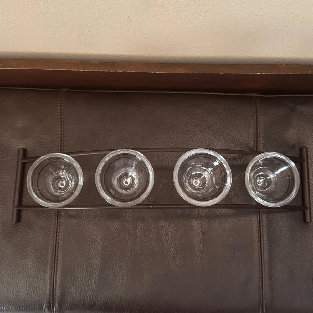 Votive or Tea Light Candle Holder w/4 Glass Cups on an Arched Metal Holder
